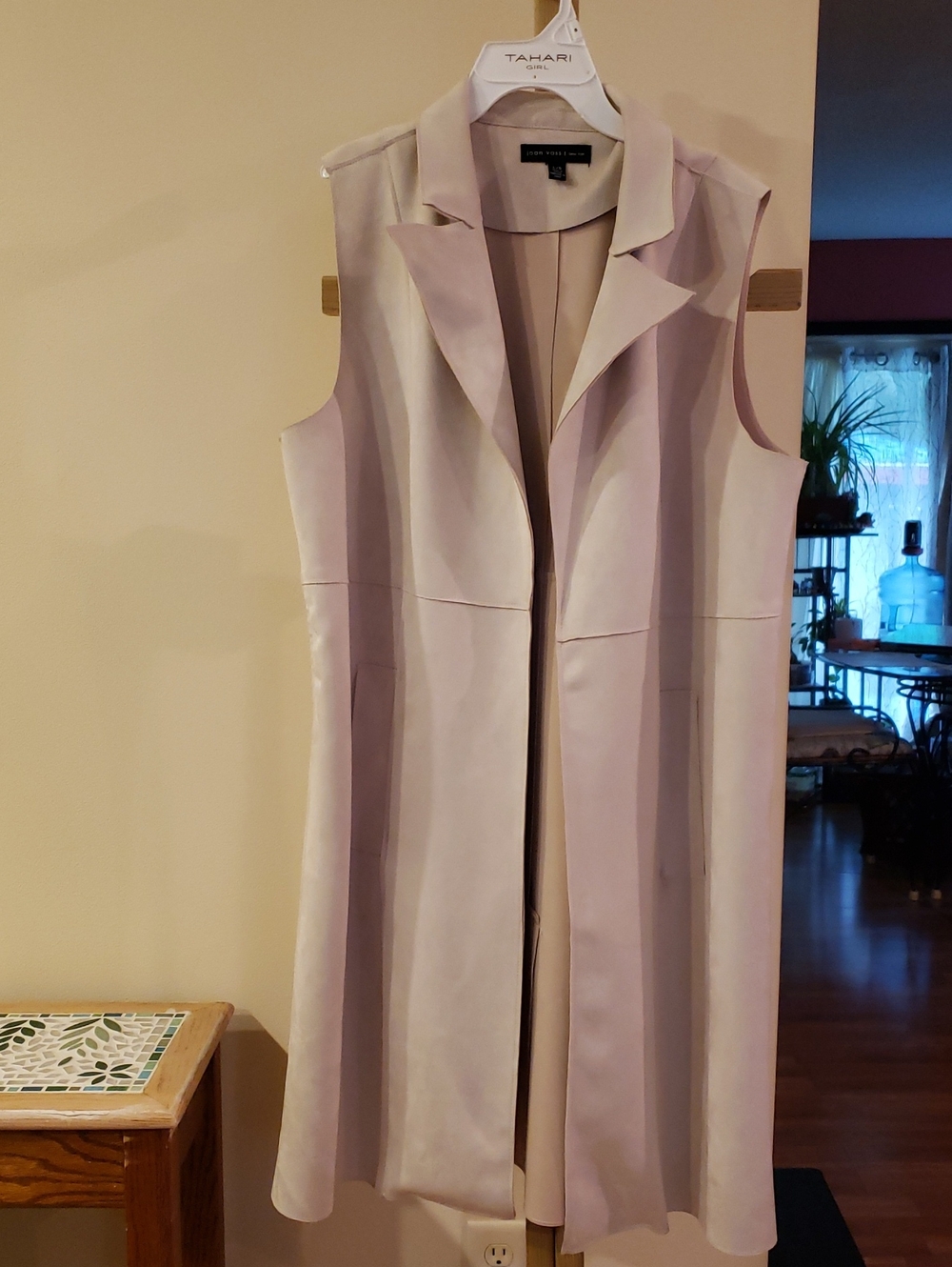 Joan Vass Sleeveless Long Blazer in Light Color
